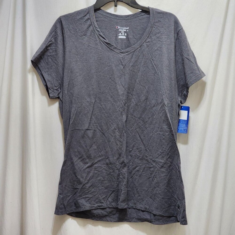 Champion Authentic Athletic Gray V-Neck T-Shirt‎ Mens 2XL New Short Sleeve